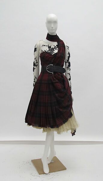 Ensemble, Alexander McQueen (British, founded 1992), (a) wool, silk, metal (b) silk, (c) leather, metal, British 