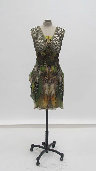Ensemble, Alexander McQueen (British, founded 1992), (a) silk, leather, synthetic, metal, (b, c) leather, metal, British 