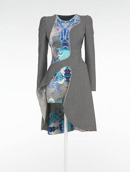 Dress, Alexander McQueen (British, founded 1992), wool, synthetic, mother-of-pearl, metal, British 