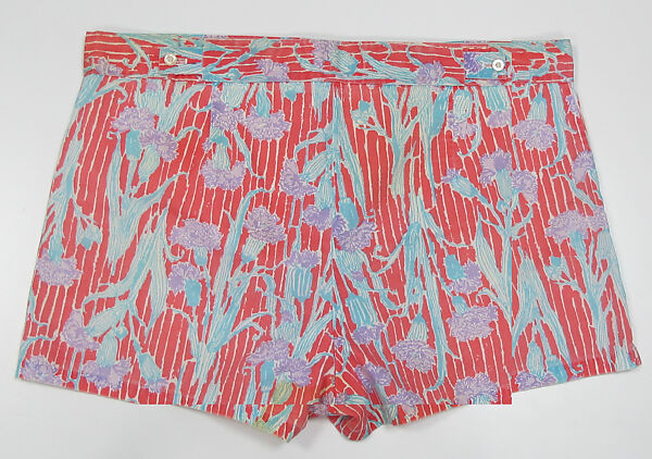 Bathing trunks, Lilly Pulitzer Inc. (American, founded 1961), cotton, synthetic, metal, mother-of-pearl, American