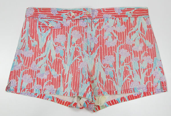 Bathing trunks, Lilly Pulitzer Inc. (American, founded 1961), cotton, synthetic, metal, mother-of-pearl, American 