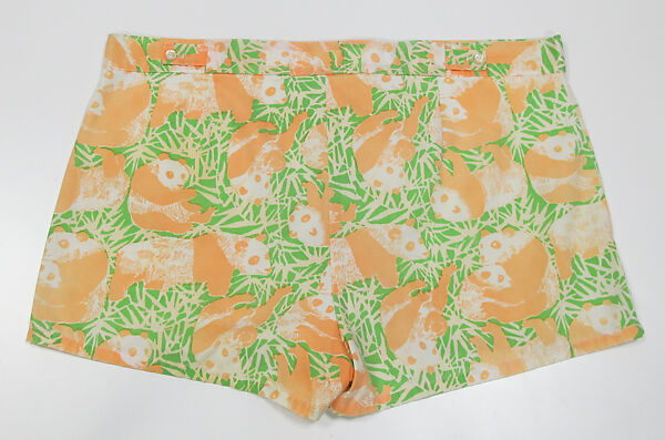Bathing trunks, Lilly Pulitzer Inc. (American, founded 1961), cotton, synthetic, metal, mother-of-pearl, American