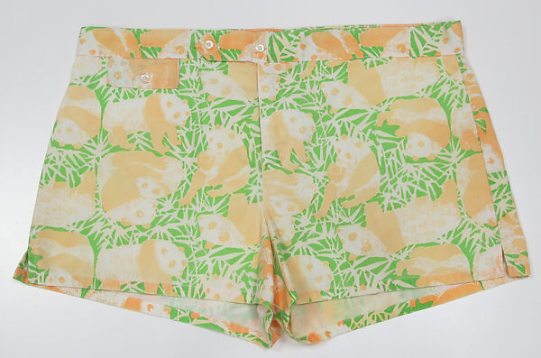 Bathing trunks, Lilly Pulitzer Inc. (American, founded 1961), cotton, synthetic, metal, mother-of-pearl, American 