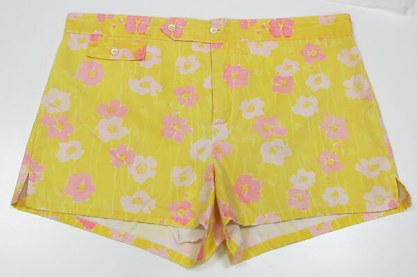 Bathing trunks, Lilly Pulitzer Inc. (American, founded 1961), cotton, synthetic, metal, mother-of-pearl, American 