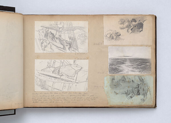 Scrapbook, John Singer Sargent (American, Florence 1856–1925 London), Album containing ephemera and drawings (pencil and gouache on paper), American