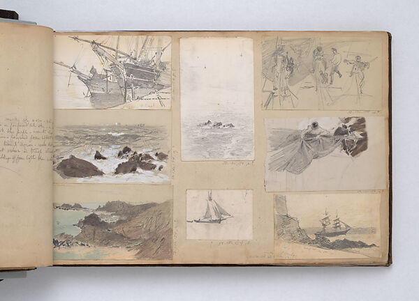 Scrapbook, John Singer Sargent (American, Florence 1856–1925 London), Album containing ephemera and drawings (pencil and gouache on paper), American