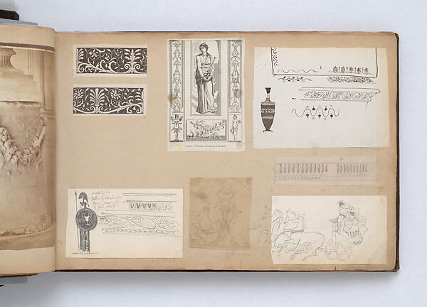 Scrapbook, John Singer Sargent (American, Florence 1856–1925 London), Album containing ephemera and drawings (pencil and gouache on paper), American