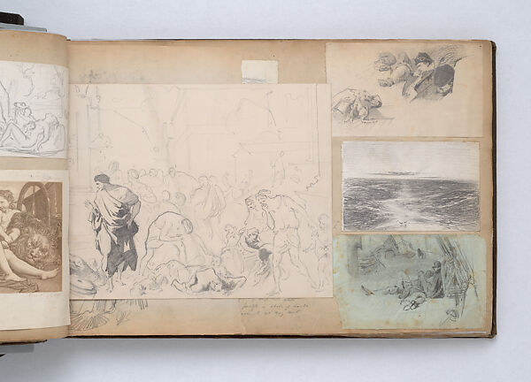 Scrapbook, John Singer Sargent (American, Florence 1856–1925 London), Album containing ephemera and drawings (pencil and gouache on paper), American