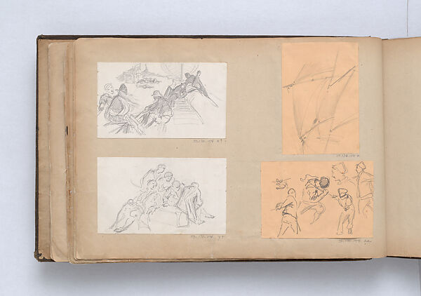 Scrapbook, John Singer Sargent (American, Florence 1856–1925 London), Album containing ephemera and drawings (pencil and gouache on paper), American