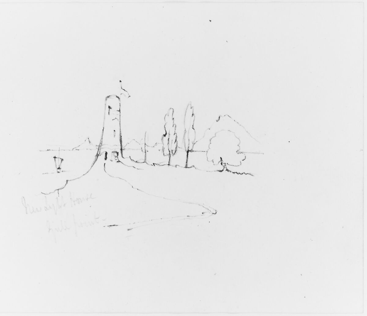 New Lighthouse (from Sketchbook), John William Casilear (American, New York 1811–1893 Saratoga Springs, New York), Graphite on wove paper, American 