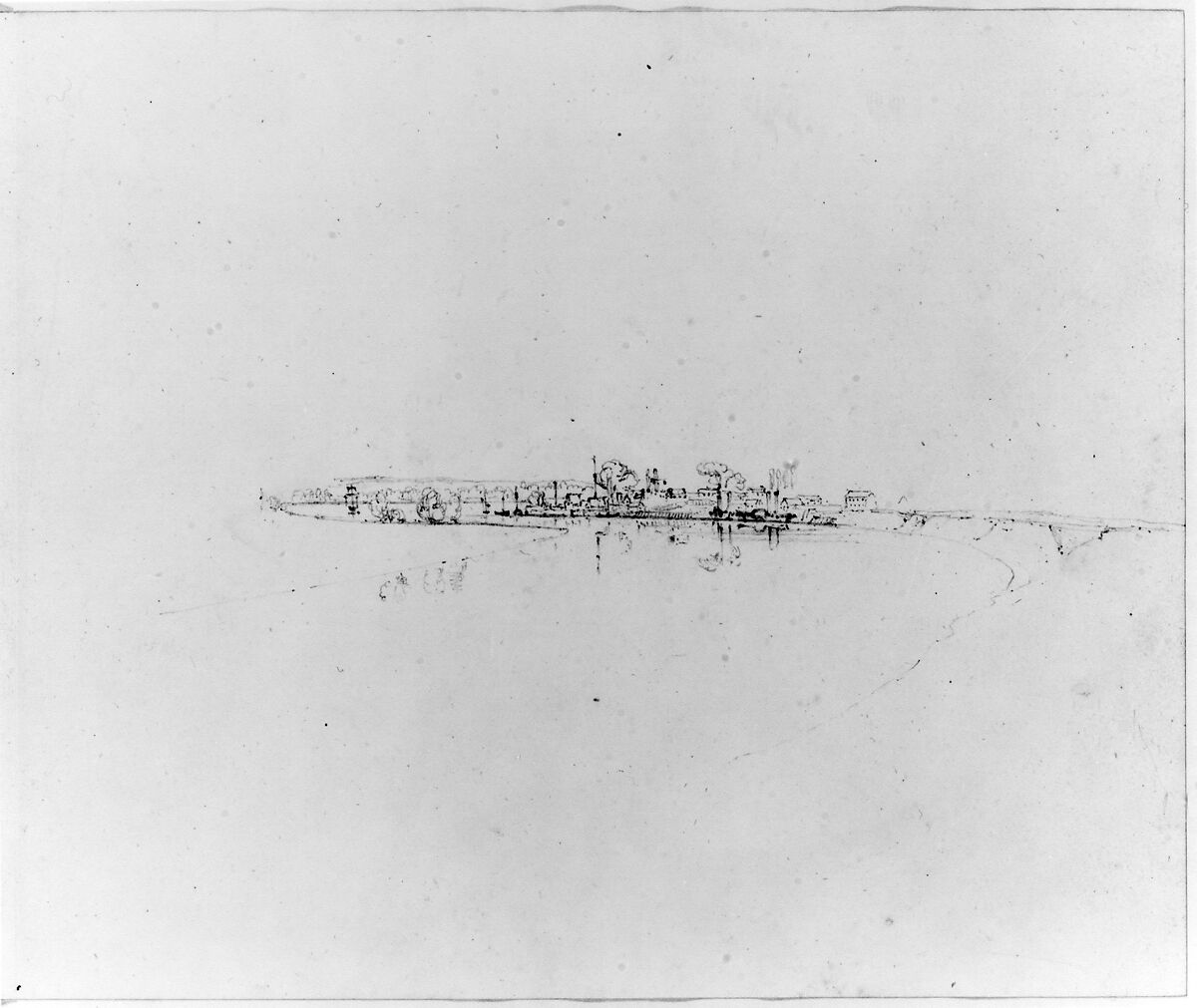 Factories on the Shoreline (from Sketchbook), John William Casilear (American, New York 1811–1893 Saratoga Springs, New York), Graphite on wove paper, American 