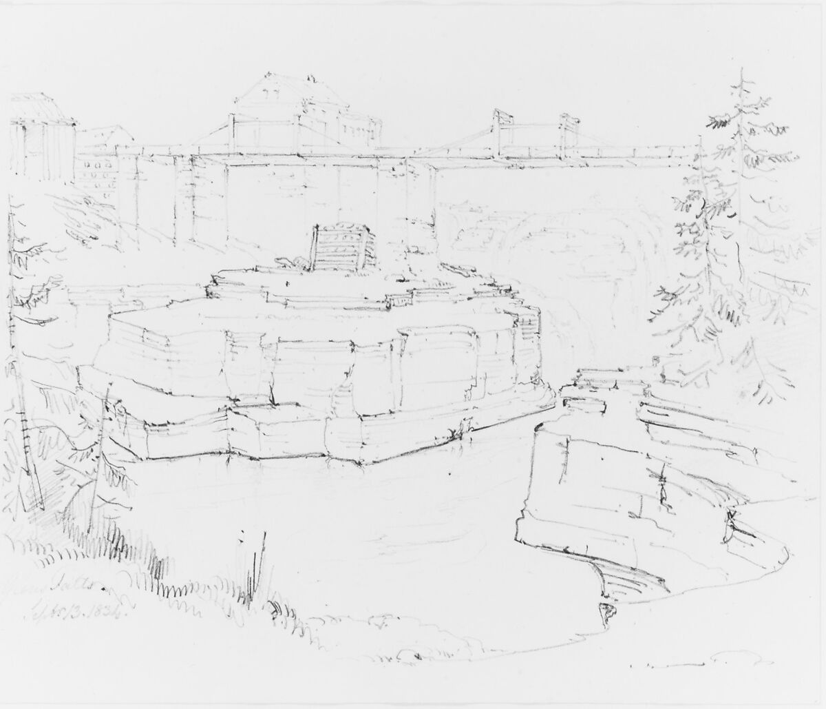 Glen's Falls (from Sketchbook), John William Casilear (American, New York 1811–1893 Saratoga Springs, New York), Graphite on wove paper, American 