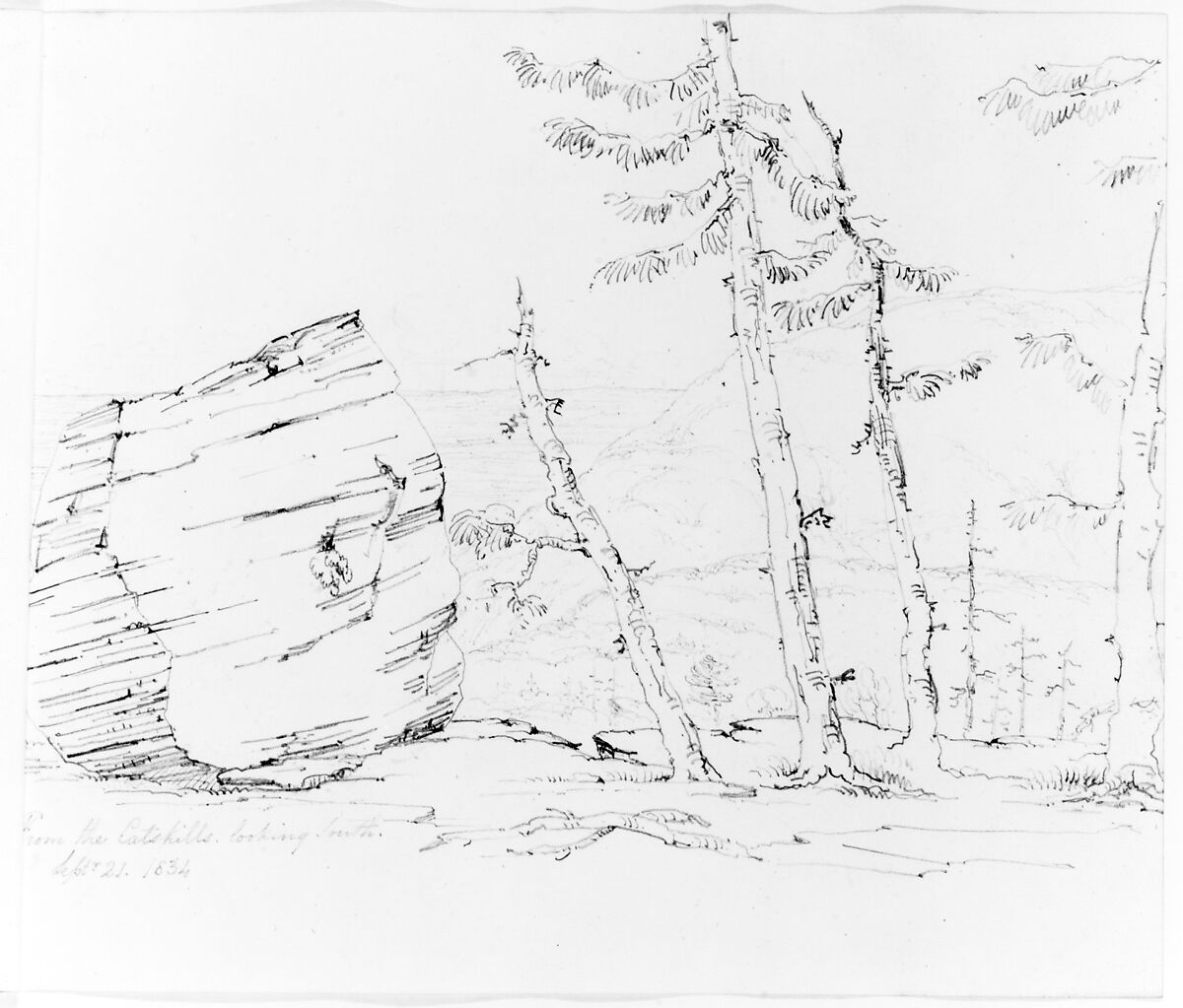 From the Catskills Looking South (from Sketchbook), John William Casilear (American, New York 1811–1893 Saratoga Springs, New York), Graphite on off-white wove paper, American 