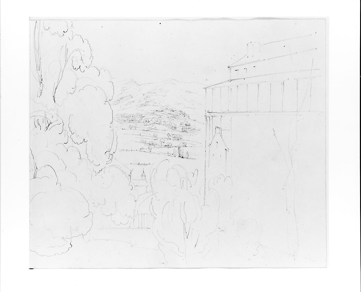 View of the Valley, from Between Trees and Mountain House (from Sketchbook), John William Casilear (American, New York 1811–1893 Saratoga Springs, New York), Graphite on wove paper, American 