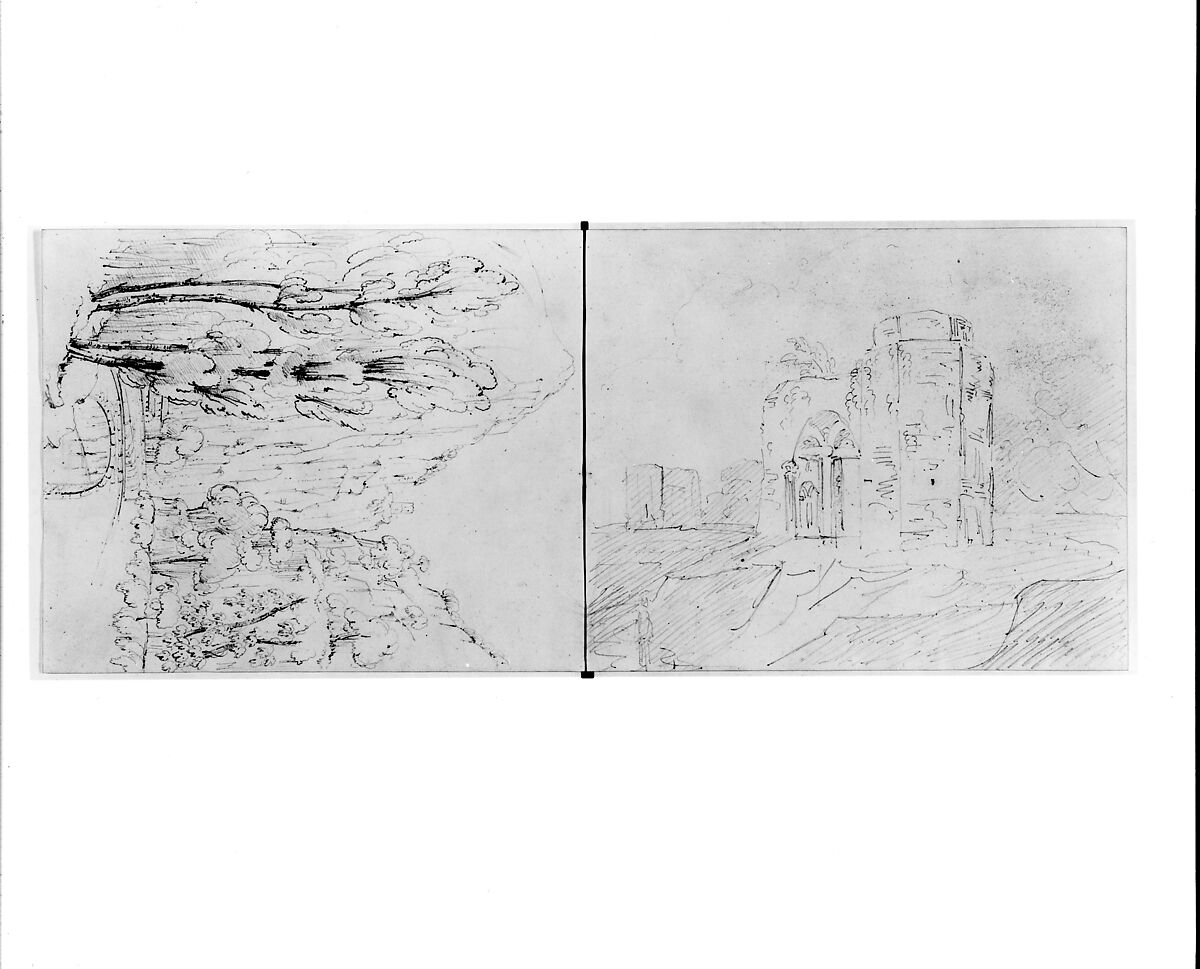 Study of Ruins (from Sketchbook), John William Casilear (American, New York 1811–1893 Saratoga Springs, New York), Graphite on wove paper, American 