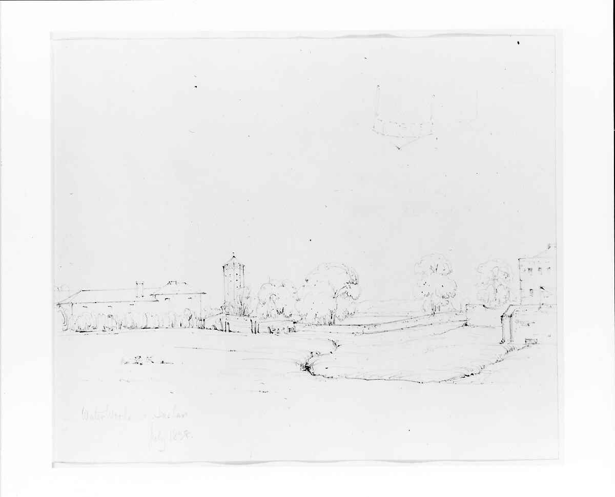 Waterworks in Haslan (from Sketchbook), John William Casilear (American, New York 1811–1893 Saratoga Springs, New York), Graphite on wove paper, American 