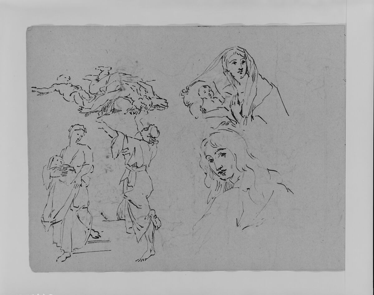 Five Figure Studies (from Sketchbook), Thomas Sully (American, Horncastle, Lincolnshire 1783–1872 Philadelphia, Pennsylvania), Ink on paper, American 
