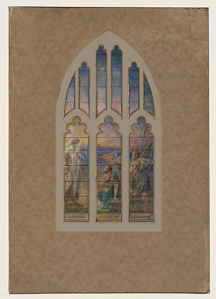 Design for a window, the calling of Peter and Andrew,  All Saints' Episcopal Church, Atlanta, Georgia, Louis C. Tiffany (American, New York 1848–1933 New York), Transparent and opaque watercolor, pencil, and black ink, American
