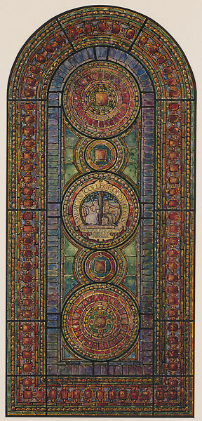 Design for medallion window for the American College of Surgeons, Chicago, IL, Louis C. Tiffany (American, New York 1848–1933 New York), Watercolor, gouachem pen and black and brown India inks, and graphite on off-white wove paper, American 