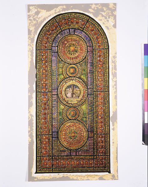 Design for medallion window for the American College of Surgeons, Chicago, Illinois, Louis C. Tiffany (American, New York 1848–1933 New York), Transparent and opaque watercolor, ink, and graphite on paper, American