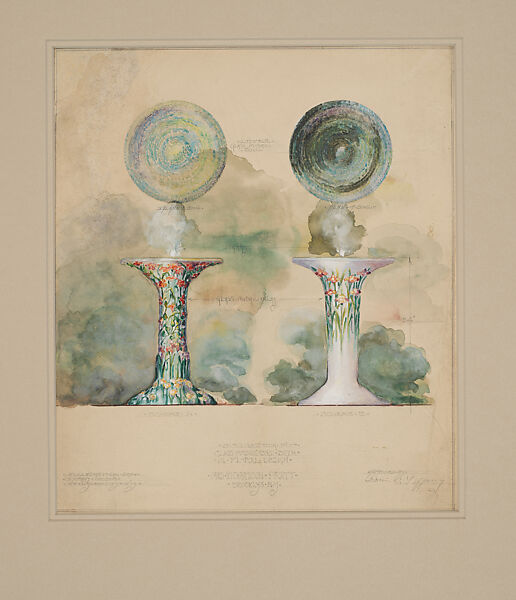 Suggestion for Glass Mosaic Bird Bath in Floral Design, Tiffany Studios, Watercolor, brown ink, and graphite on artist board, American