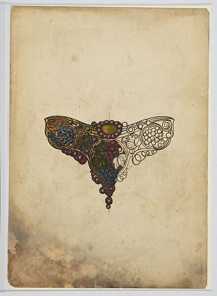 Cartoon for Leaded-glass Grapevine Lamp Screen, Louis C. Tiffany (American, New York 1848–1933 New York), Transparent and opaque watercolor, graphite, and ink on paper, American