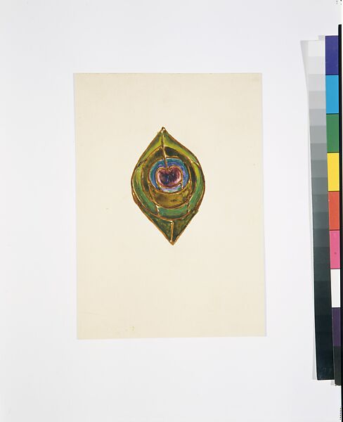 Design for peacock feather, Louis C. Tiffany (American, New York 1848–1933 New York), Watercolor and graphite on smooth-surfaced off-white Bristol board, American