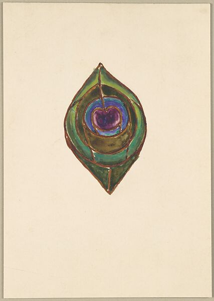 Design for peacock feather, Louis C. Tiffany (American, New York 1848–1933 New York), Watercolor and graphite on smooth-surfaced off-white Bristol board, American 
