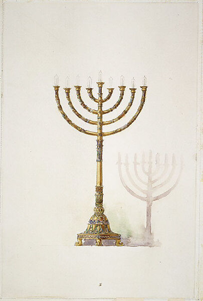 "Candlestick, Electrolier, for Scottish Rite of New York," New York, Louis C. Tiffany (American, New York 1848–1933 New York), Watercolor, glaze, and graphite on paper mounted on paperboard, American