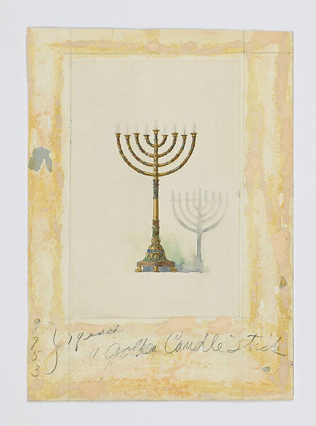 "Candlestick, Electrolier, for Scottish Rite of New York," New York, Louis C. Tiffany (American, New York 1848–1933 New York), Watercolor, glaze, and graphite on paper mounted on paperboard, American
