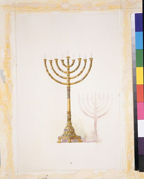 "Candlestick, Electrolier, for Scottish Rite of New York," New York, Louis C. Tiffany (American, New York 1848–1933 New York), Watercolor, glaze, and graphite on paper mounted on paperboard, American