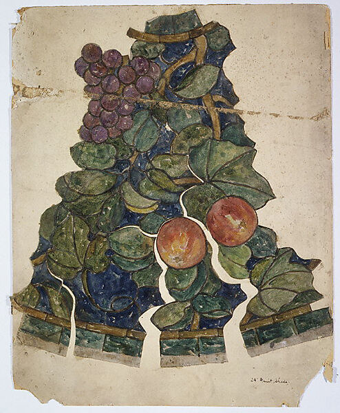Working drawing for "Fruit" shade, Louis C. Tiffany (American, New York 1848–1933 New York), Watercolor and graphite on linen cloth mounted on off-white wove paper, American