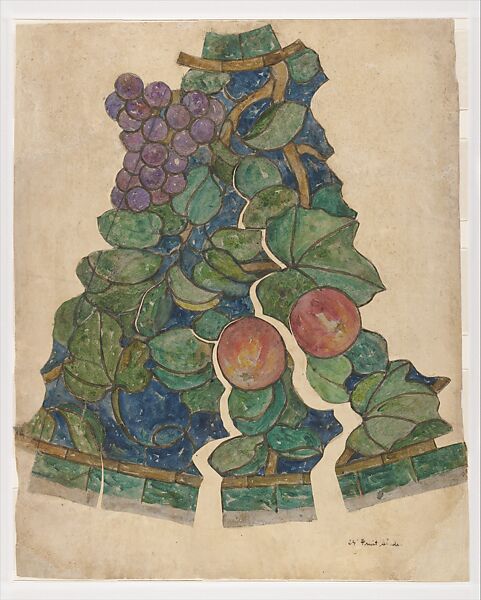 Working drawing for "Fruit" shade, Louis C. Tiffany (American, New York 1848–1933 New York), Watercolor and graphite on linen cloth mounted on off-white wove paper, American 