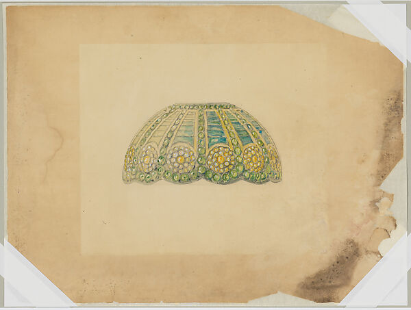 Design for jeweled lamp shade, Louis C. Tiffany (American, New York 1848–1933 New York), Watercolor, graphite, and ink, American