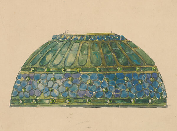 Design for a Floral Lamp, Louis C. Tiffany (American, New York 1848–1933 New York), Transparent and opaque watercolor, and graphite on paper mounted on paperboard, American