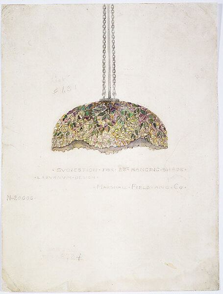 "Suggestion for 28" Hanging Shade, Laburnum Design, Marshall Field and Co.", Louis C. Tiffany (American, New York 1848–1933 New York), Transparent and opaque watercolor, and graphite on paper, American