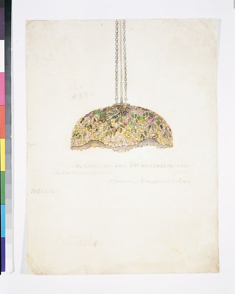 "Suggestion for 28" Hanging Shade, Laburnum Design, Marshall Field and Co.", Louis C. Tiffany (American, New York 1848–1933 New York), Transparent and opaque watercolor, and graphite on paper, American