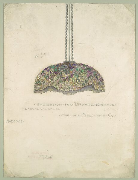 Suggestion for 38" Hanging Shade/ Laburnum Design/ Marshall Field and Co., Louis C. Tiffany (American, New York 1848–1933 New York), Watercolor and graphite on off-white wove paper, American 