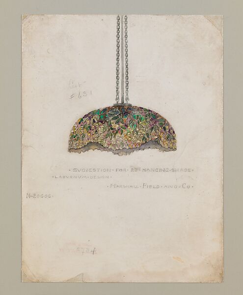 "Suggestion for 28" Hanging Shade, Laburnum Design, Marshall Field and Co.", Louis C. Tiffany (American, New York 1848–1933 New York), Transparent and opaque watercolor, and graphite on paper, American