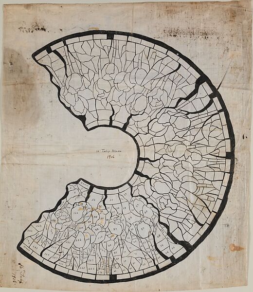 Cartoon for 16" tulip shade, Louis C. Tiffany (American, New York 1848–1933 New York), Ink on glazed fabric, American 