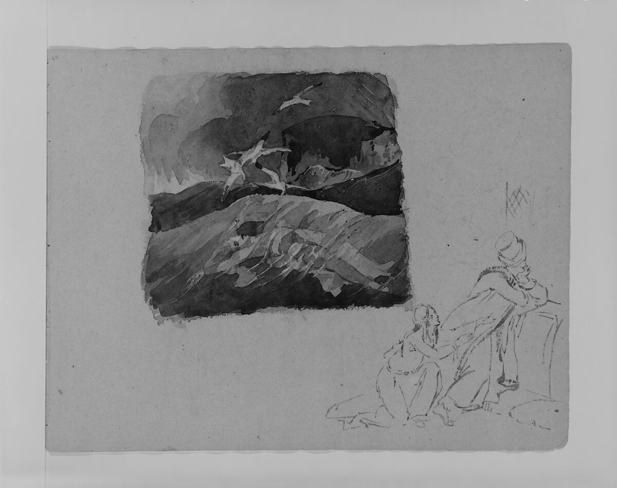 Drowned Man in Sea; Two Figures in Turkish Costume (from Sketchbook), Thomas Sully (American, Horncastle, Lincolnshire 1783–1872 Philadelphia, Pennsylvania), Ink, wash, on paper, American 