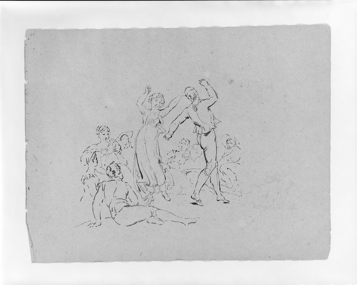 Man and Woman Dancing with People Watching (from Sketchbook), Thomas Sully (American, Horncastle, Lincolnshire 1783–1872 Philadelphia, Pennsylvania), Ink, wash, on paper, American 