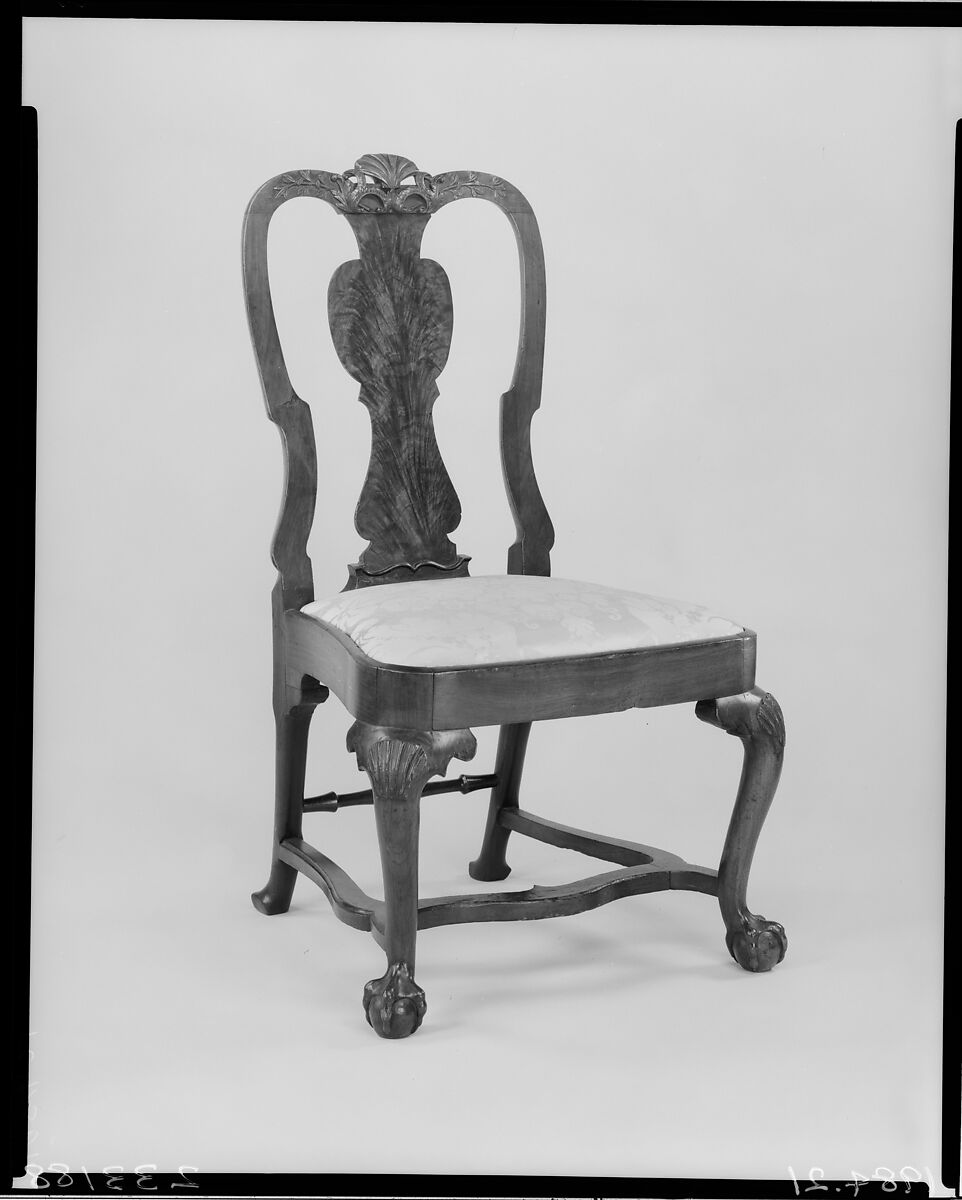 Side chair, Walnut, walnut veneer, maple, white pine; upholstery (modern), American