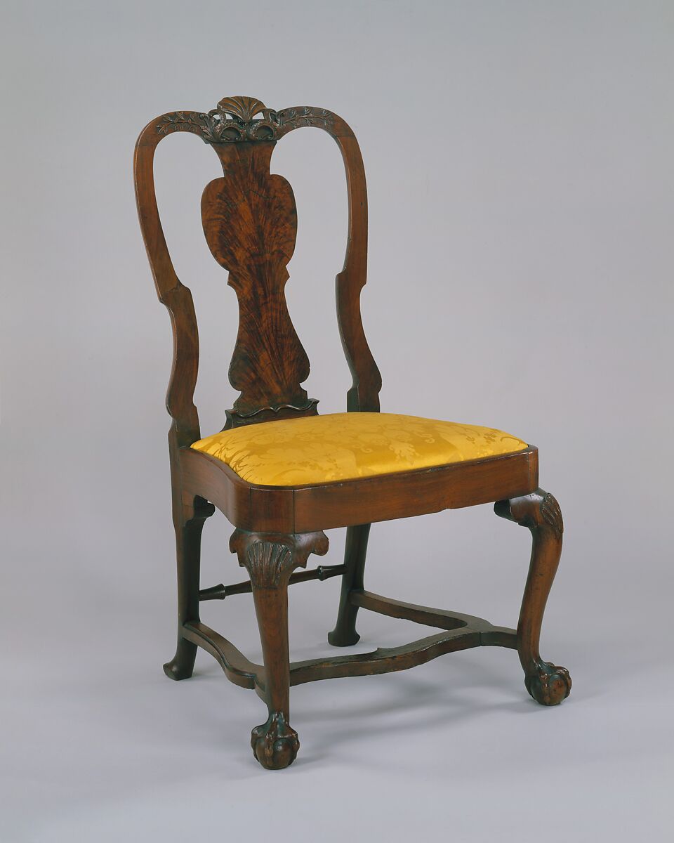 Side chair, Walnut, walnut veneer, maple, white pine; upholstery (modern), American