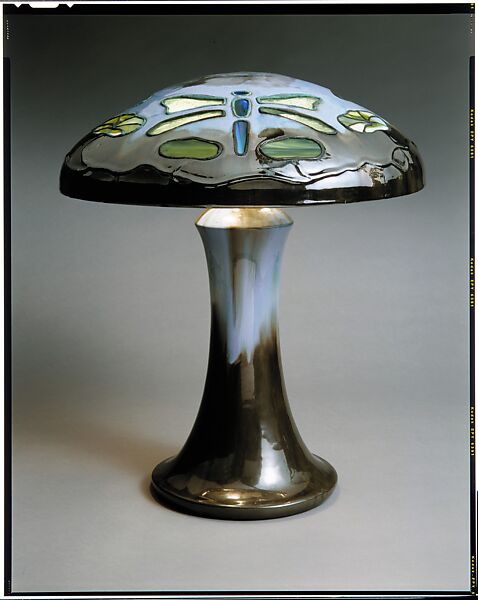Table Lamp, Fulper Pottery Company (1899–1935), Shade and base: glazed pottery; shade inset with glass, American