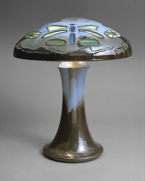 Table Lamp, Fulper Pottery Company (1899–1935), Shade and base: glazed pottery; shade inset with glass, American 