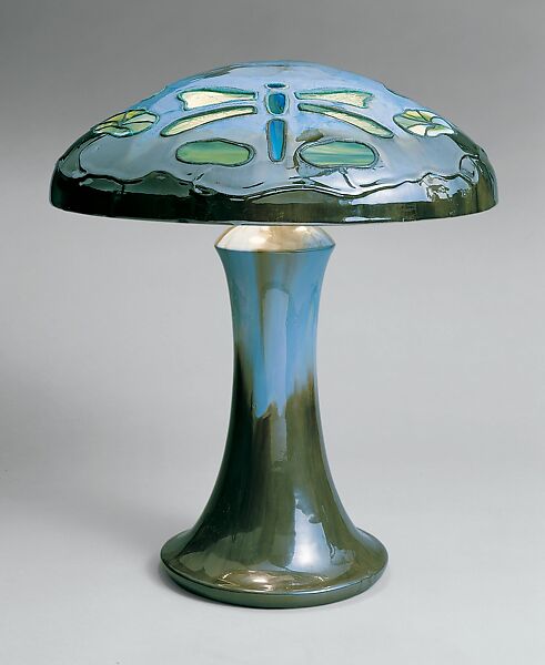 Table Lamp, Fulper Pottery Company (1899–1935), Shade and base: glazed pottery; shade inset with glass, American