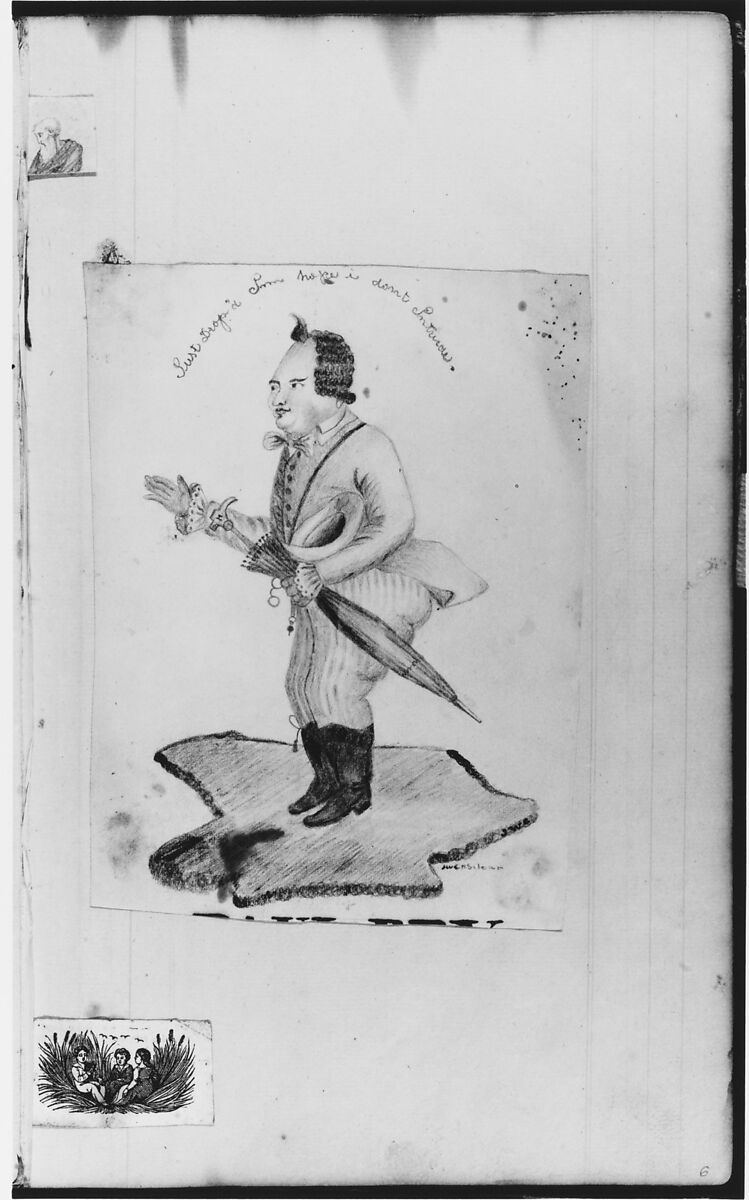 Man with Umbrella, Head of Man, Newspaper Engraving (from Sketchbook), John William Casilear (American, New York 1811–1893 Saratoga Springs, New York), Graphite, pen, ink, and watercolor on paper, American 