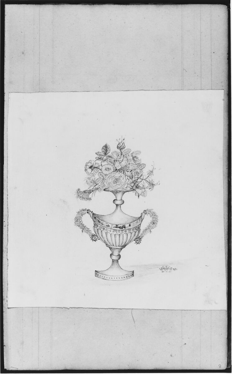 Floral Urn (from Sketchbook), John William Casilear (American, New York 1811–1893 Saratoga Springs, New York), Graphite on paper, American 