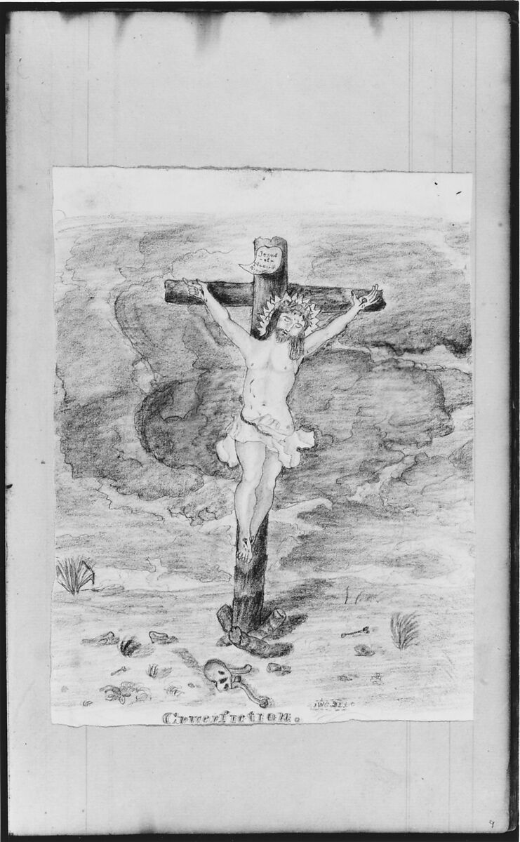 "Crucifixion" (from Sketchbook), John William Casilear (American, New York 1811–1893 Saratoga Springs, New York), Graphite, pen, ink, and watercolor on paper, American 